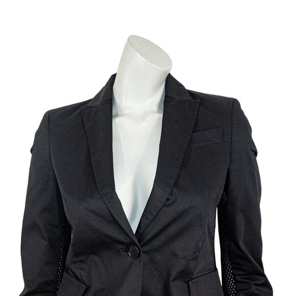 Akris Punto Women's Black Blazer Jacket Size 2 Mesh Sleeve Trim - Picture 8 of 9